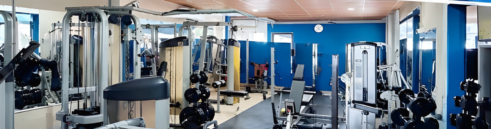 Una sala de máquinas guiadas, poleas, bancos y mancuernas